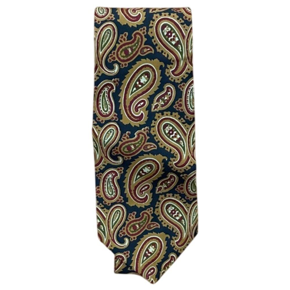 J. Crew Gold Paisley Silk Tie Made by Hand in USA Preppy Career Party